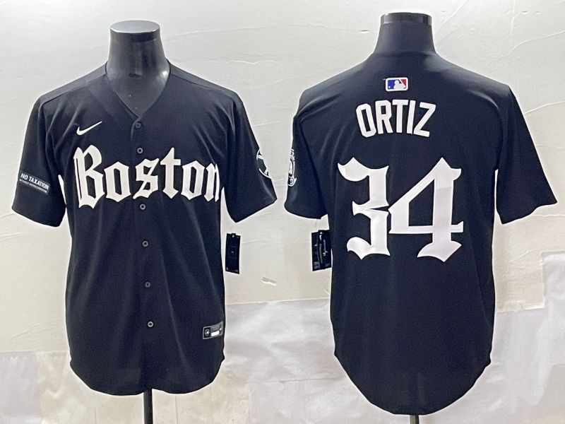 Men 2025 Boston Red Sox #34 Ortiz Black Five generations Joint Name Nike MLB Jersey style 19